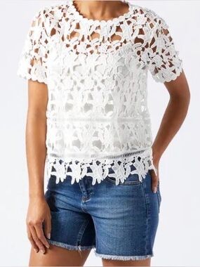 Monsoon Betsey Lace Short Sleeve Top Blouse 8 White NWT Floral Luxury Cut Out